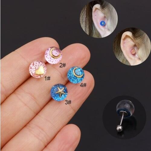 1pc Stainless Steel Blue Cz Cartilage Earrings Zircon Love Heart Ear Bone Tragus Rook Conch Helix Piercing Jewelry