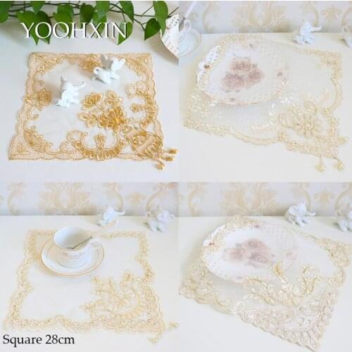 Mesh beads gold embroidery lace table place mat cloth pad cup coaster placemat doily kitchen wedding Christmas decor tableware