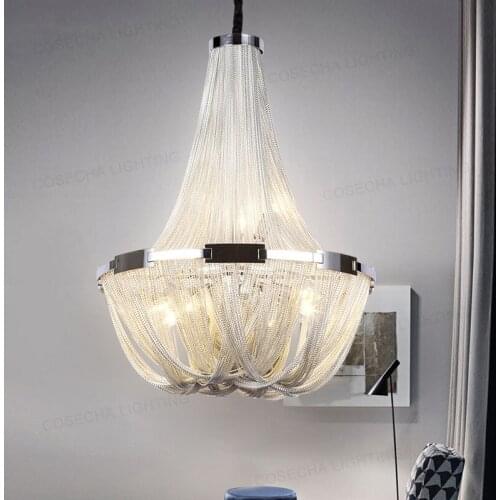 Creative personality art design hotel duplex building designer light luxury tassel aluminum chain chandelier original Italian