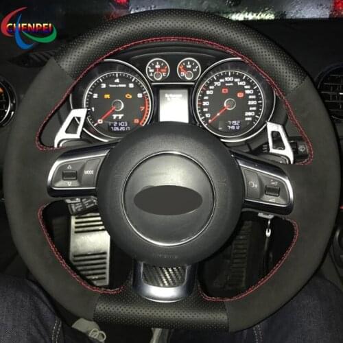DIY Hand-Stitched Non-slip Black Leather Suede Car Steering Wheel Cover For Audi R8 2008-2010 TT 2008-2015 Car Accessories