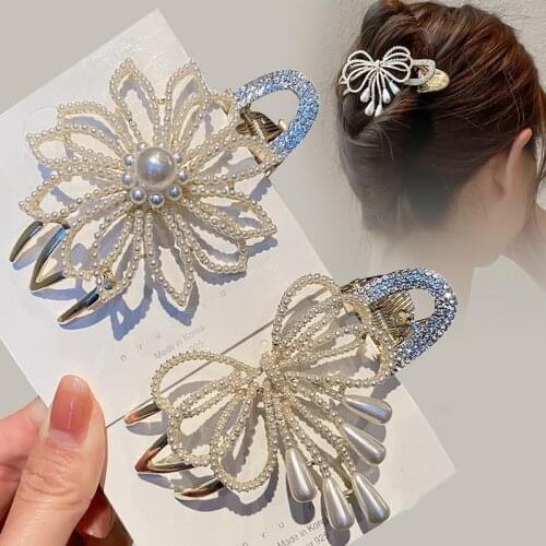Rhinestone Flower Hair Clip Hair Crystal Hair Combs Female Elegant Beads Hairgrip Fashion Hair Accessories Tools