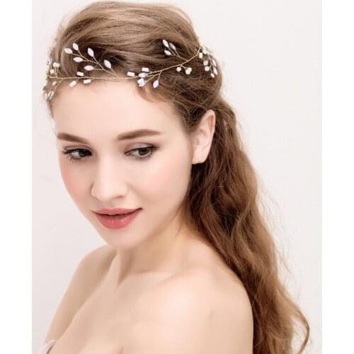 SLBRIDAL Handmade Wired Rhinestones Crystals Pearls Flower Wedding Tiara Headband Bridal Hair Vine Hair Accessories Bridesmaids