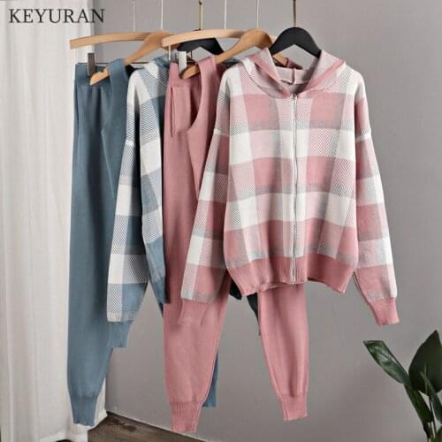 Knitted 3 Piece Sets Womens Tracksuits Winter Zipper Hooded Cardigan Sweaters + Tank Top + Knit Harem Pants Sport Suits Outfits