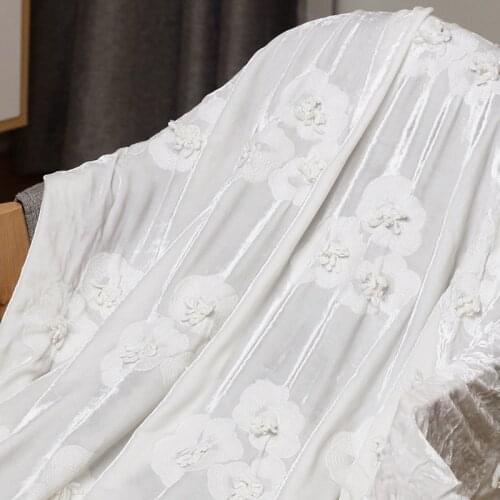 Pure white silk velvet three-dimensional jacquard embroidery spring dress clothing custom fabric