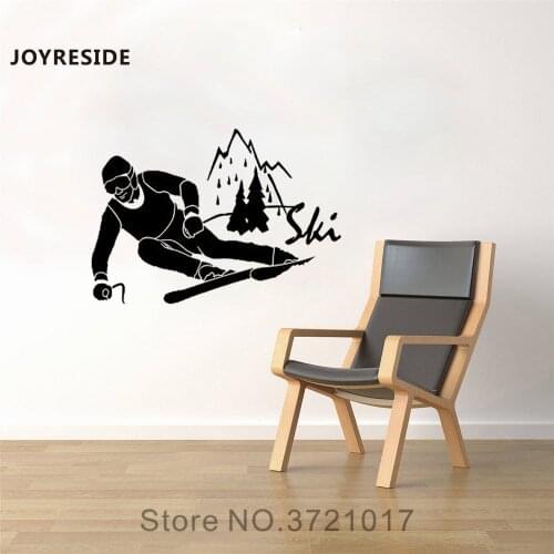 JOYRESIDE Skiing Skier Extreme Sport Mountains Winter Wall Ski Decal Vinyl Sticker Teen Bedroom Living Room Art Decoration A085