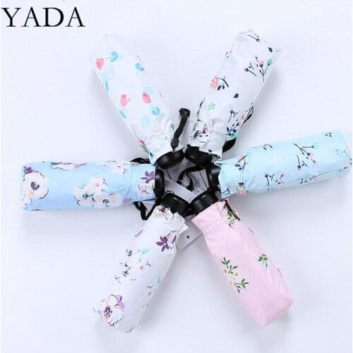 YADA Ins Flowers Pattern 5-Folding Rainy Mini Pocket Umbrella For Women Anti-UV Small Parasol plant Flower Umbrellas YD200317