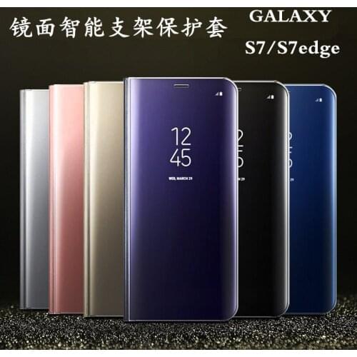Electroplated Mirror Case For Samsung Galaxy S7Edge S7 Case Leather Smart Clear View Flip Stand Cover For Samsung S8 Case S7edge