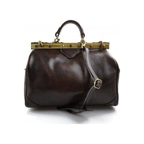 Ladies leather handbag doctor bag handheld shoulder bag dark brown made in Italy genuine leather bag