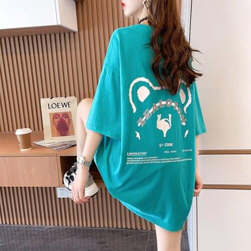 All-match short-sleeved t-shirt female tide fun cartoon printing loose half-sleeved plus size top summer T-shirt