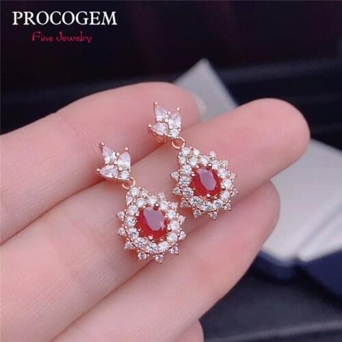 PROCOGEM Natural Ruby Drop Earrings for Women Party wedding Real gemstones Fine Earrings jewelry Silver 925 with Certificate#763
