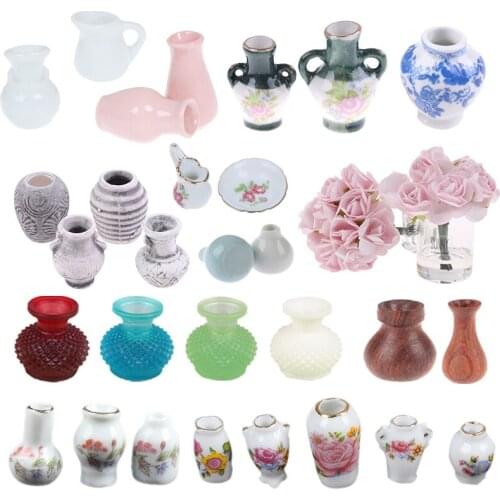 1/2/3/4PCS Mini Flower Vase Bottle Doll House Porcelain Vase Flower Bed Mini Multicolor Vase Decoration Fish Tank Furniture Toys