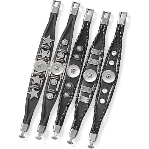 10pcs/lot Snap Bracelet Vintage Metal Leather Bracelet Fit 18mm Snap Button Bracelet For Men Jewelry NN-761*10