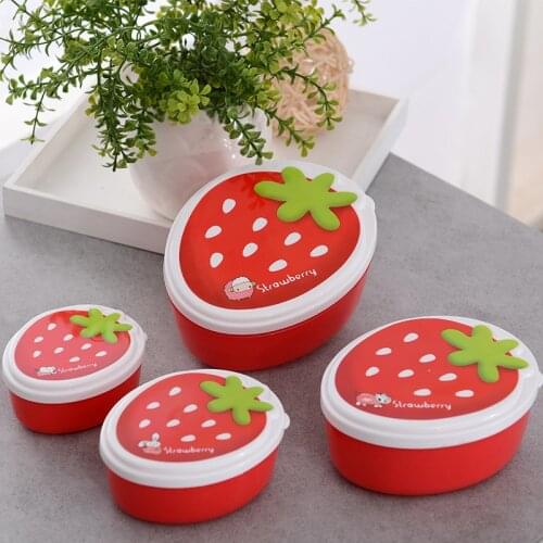 4pcs/Set Cartoon Strawberry Cute Food Storage Container Travel Picnic Kids Children Lunch Box Small Bowl Bento Box Japanese Kit