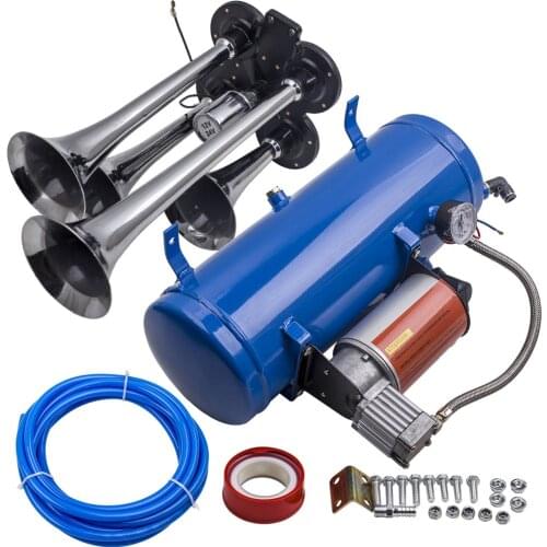 4 Trumpet Air Horn 150DB 120PSI Compressor Kit Tank Gauge Car Train Truck 12/24V