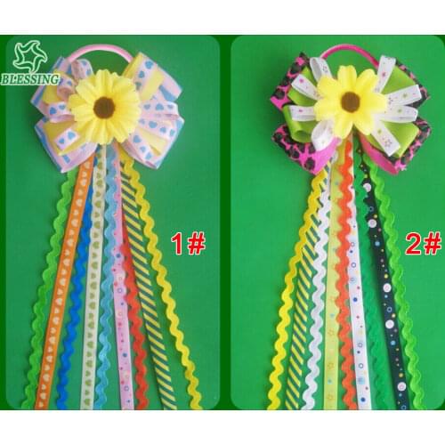 50 Girl 4" Colorful Bowknot Ponytail Sunflower Hair Bow Elastic Pony Streamers