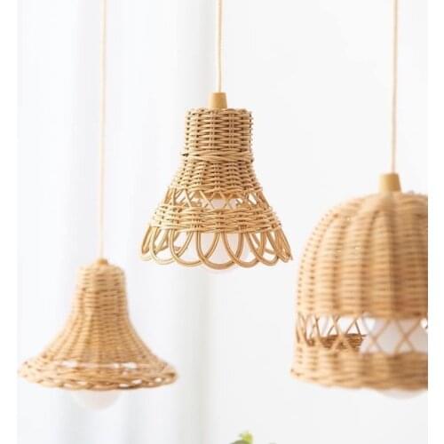 Hand-woven Natural Rattan Lampshade Chandelier Hanging Light Shades for Bedroom Living Room Homestay