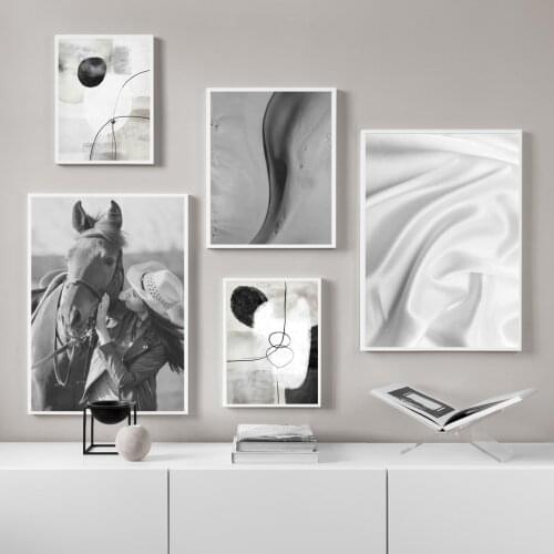 Horse Girl Dune Abstract Line Black White Wall Art Canvas Painting Nordic Posters And Prints Wall Pictures For Living Room Decor