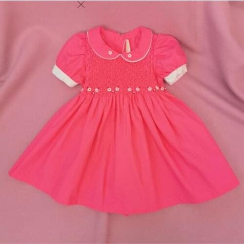 Baby Girl Smocked Dress Children Handemade Smocking Dresses Infant Peter Pan Collar Cotton embroidered Vintage princess dress