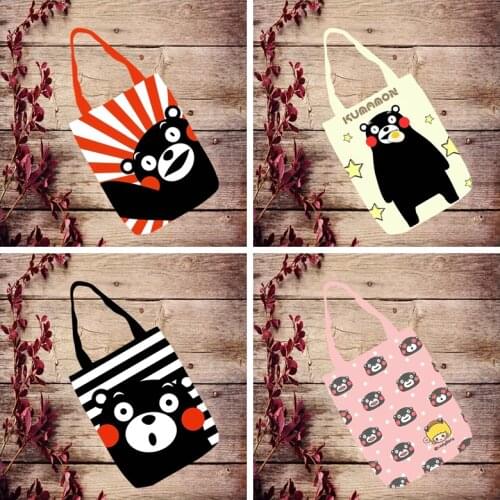 IVYYE 1PCS Black Kumamon Fashion Anime Canvas Shoulder Bags Casual Shopping Bag Cartoon Tote Handbag Travel Lady New