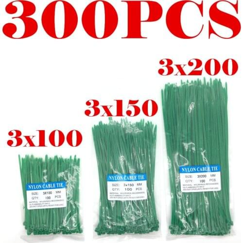 7color 300pcs 3x100 3x150 3x200mm Assorted Self-locking Nylon Cable Ties Black Plastic Zip Tie Loop Wire Wrap Zip Ties