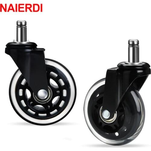 NAIERDI 1PC Universal Mute Wheel 3 inch Office Chair Caster Replacement 60KG Swivel Rubber Soft Safe Rollers Furniture Hardware