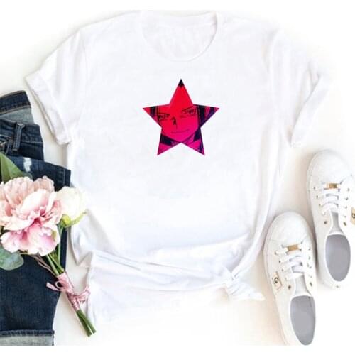 Red Five-pointed Star T-shirts Women Funny Printing Women Tshirt Short Sleeve Tops Tee Shirt Femme Casual Clothes Camiseta Mujer