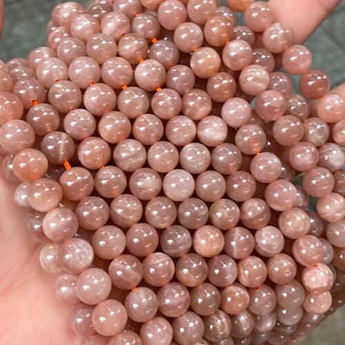 Natural Stone Peach Sunstone Round Loose Beads 15" Strand 6mm 8mm 10mm Pick Size DIY Bracelet Necklace For Jewelry Making