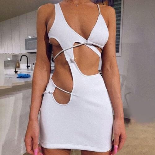 BKLD Summer New Fashion Fake Two Piece Dress Party Night Club Sexy V-neck Hollow Out Lace-up Bandage Bodycon Backless Mini Dress