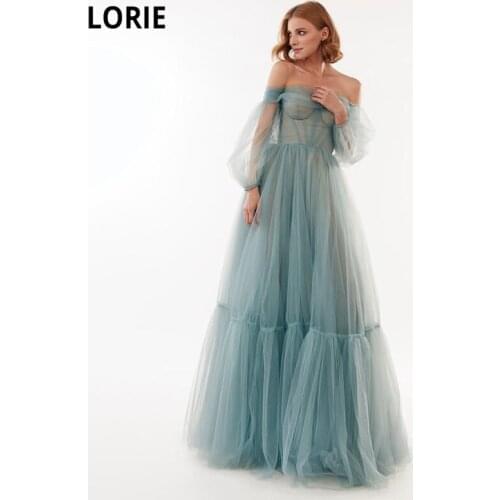 LORIE Ruffles Prom Dresses 2021 Strapless Long Puffy Sleeves Wedding Party Arabic Evening Gown Celebrity Dress for Graduation