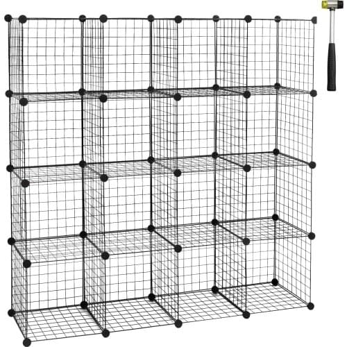 Multifunction Shelving Unit Wire Storage Shelves 16 Cubes Large DIY Wire Grid Bookcase Interlocking Storage Shoe Rack