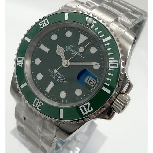 Fashionable and popular 40mm mens watch sapphire glass automatic mechanical stainless steel unidirectional ceramic ring green