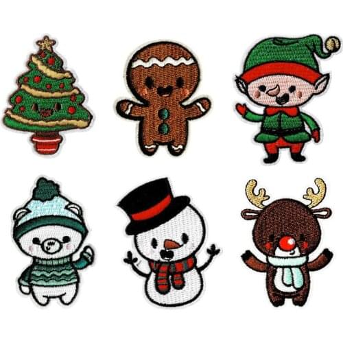 Cartoon Snowman Embroidered Clothes Patch Iron on Christmas Tree Patches For clothing Badges Sticker Garment Appliques wholesale