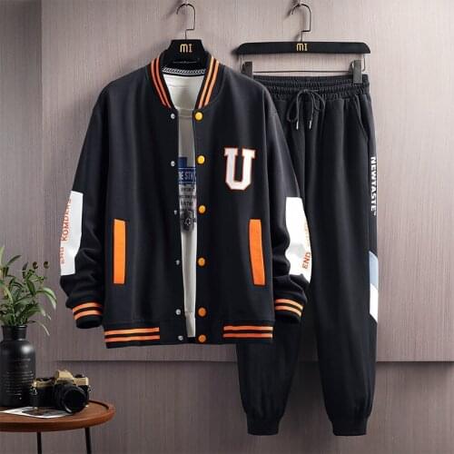 2021 Mens Autumn Spring Baseball Uniform Coat Sets Tracksuit Top Coats+Pants Two Pieces Casual High Street Bomber Jackets Suits