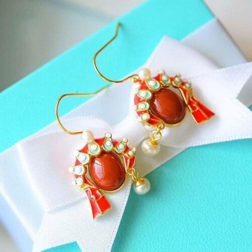 National Fashion Sword Horse Dan Star Same Style Ethnic Style Earrings Female Southern Red Agate Peking Opera Facial Makeup Earr