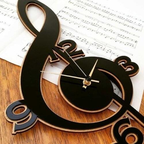 HLO 2021 Treble Clef Wall Clock Decorative New Modern Black Color Wooden MDF Quality Gift for Music Lovers Horloge Murale Note