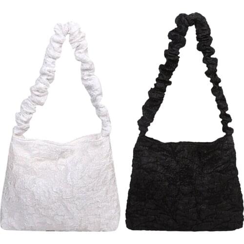 Harajuku 2021 New Fashion Folding Women Handbag Tote Ladies Casual Canvas Bag Aesthetic Elastic Band Shoulder Bag Beach Bolsa