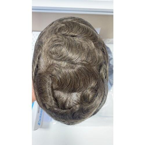 Mixed Brown color 7 Indian Human Hair Mens Wigs Full Skin PU Toupee Men Capillary Prosthesis Hair Unit Replacement System Hair