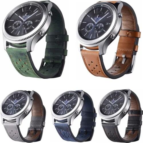 22mm Hole Genuine Leather Band For Samsung Galaxy Watch 46mm Strap Gear S3 Frontier Classic Bracelet For Huawei Watch GT Band