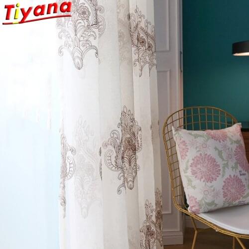 Luxury Northern Europe White Geometric Embroidery Tulle Curtains for Living Room Modern Sheer Yarn for Balcony #30
