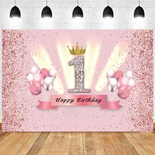 Pink 1st Backdrop Happy Birthday Party Baby Shower Kids Balloon Flower Photography Background Boys Girls Photocall Banner