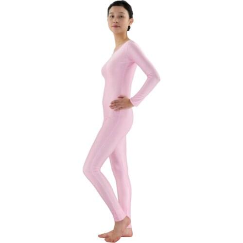 Pink Adult Zentai Long Sleeve Gymnastics Unitard Dance Womens Zentai Dancewear Lycra Spandex Bodysuits Ballet Unitard