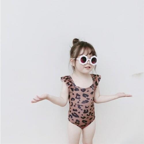 2020 Summer New Baby Girl Swimming Ruffled One-Piece Leopard Swimsuit baby jumpsuit