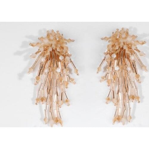 Sloong New Big Clear Crystal Beads Braided Handmade Statement Tassel Earrings for Women Trendy Wedding Bridal Jewelry