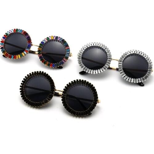 2021 Diamond Sunglasses Women Brand Designer Round Sun Glasses Ladies Luxury Glasses Shades for Women Wholesale Bulk Oculos