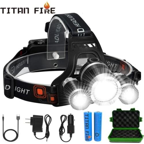 LED Headlamp High Lumens T6 Ultra Bright 3LED Headlight 4 Modes USB Rechargeable Waterproof Outdoor Flashlight Fishing Hunting