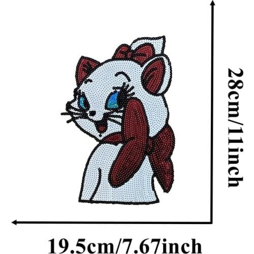 Sequined Cat Cartoon Iron on Patches for Cloth DIY Garment Accessories Cute Cats Animal Sequins Embroidery Sewing Badge Applique
