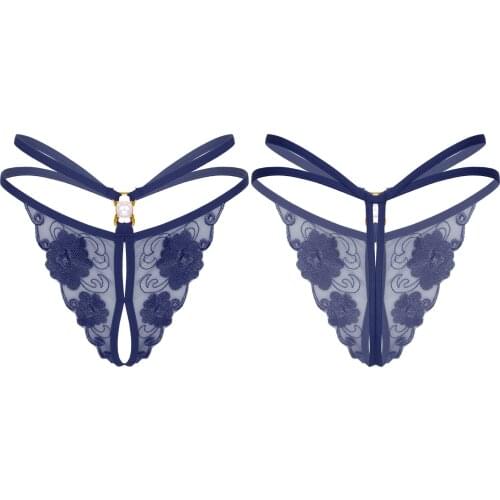 Womens Ladies Open Crtoch Crotchless T-back Sissy Panties See-through Mesh Thongs Artificial Pearls Decor G-string Underwear