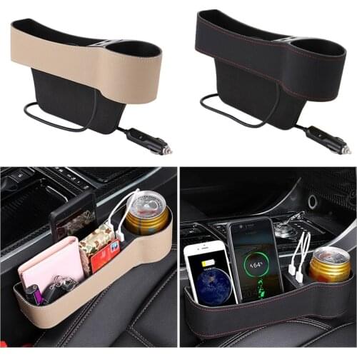 Universal Car Storage Console Seat Gap Organizer Cup Holder Auto Seat Side Slit Pocket Storage Box With Dual USB Charger Ports