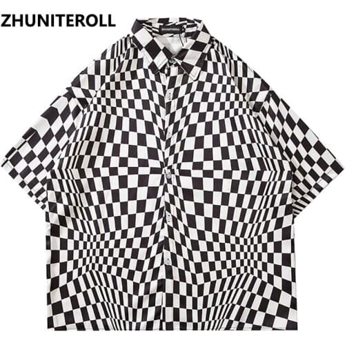 Magic Plaid Print Hawaiian Shirts Hip Hop Vintage Shirt 2021 Streetwear Harajuku Beach Summer Holiday Button Short Sleeve Tops