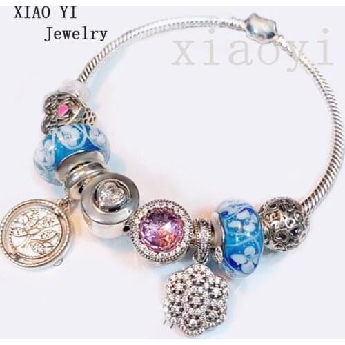 XIAOYI 2020 New 100% S925 Blue love tree of Life flower glaze charm personality high quality bracelet birthday gift female